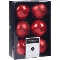 Merkloos 6x Kerstboomversiering luxe kunststof kerstballen rood 8 cm - Kerstbal