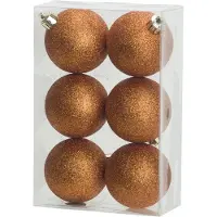 Cosy & Trendy 6x stuks kunststof glitter kerstballen oranje 6 cm - Kerstbal