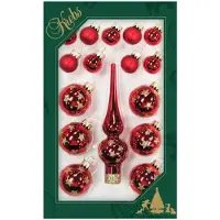 Merkloos Luxe rode glazen mini kerstballen en piek set voor mini kerstboom 16-dlg - Kerstbal