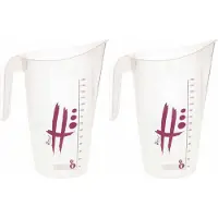 Hega hogar 2x stuks transparante maatbeker 1400 ml met roze/paars opdruk 13 x 22 cm - Maatbekers