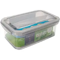 Hega hogar 1x Voorraad/vershoudbakjes met inzettray 1,9 liter transparant/grijs plastic 24 x 15 cm - Vershoudbakjes