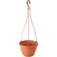 Prosperplast 1x Stuks hangende kunststof Agro terracotta bloempot/plantenpot met schotel 1,2 liter - Plantenpotten