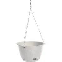Prosperplast 1x Stuks witte hangende ratolla bloempotten/plantenpotten rotan met schotel 4,85 liter van kunststof - Plantenpotten