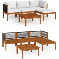 vidaXL 5-delige tuinloungeset met kussens crèmekleurig acaciahout en touw