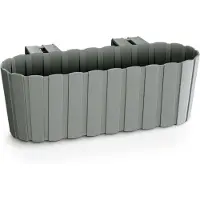 Prosperplast Kunststof rechthoekige balkon plantenbak/bloembak met haken grijs 38 cm - Plantenbakken