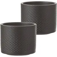 Mica Decorations Set van 2x stuks bloempot in het relief antraciet grijs keramiek voor kamerplant H10 x D12 cm - Plantenpotten