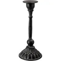 Clayre & Eef Kandelaar Ø 10x24 Cm Zwart Ijzer Kaarsenstandaard Kaarsenhouder Zwart Kaarsenstandaard Kaarsenhouder