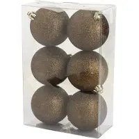 Cosy & Trendy 6x stuks kunststof glitter kerstballen donkerbruin 8 cm - Kerstbal