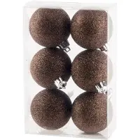 Cosy & Trendy 6x stuks kunststof glitter kerstballen donkerbruin 6 cm - Kerstbal