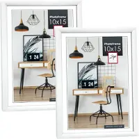 Zep 2x stuks fotolijst wit kunststof geschikt voor een foto van 10 x 15 cm - Fotolijsten