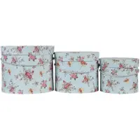 Clayre & Eef Blauwe Hoedendoos (3) Ø 23*19 / Ø 20*16 / Ø 17*14 cm 65008