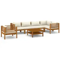 vidaXL 7-delige Loungeset met crèmekleurige kussens massief acaciahout