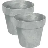 Prosperplast Set van 2x stuks kunststof bloempotten/plantenpotten betonlook 17 cm licht grijs - Plantenpotten