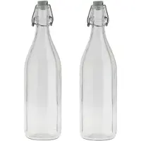Bormioli Rocco 2x Stuks glazen fles transparant met beugeldop 1000 ml - Drinkflessen
