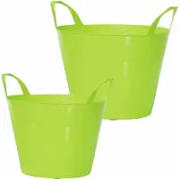 Prosperplast Set van 2x stuks kunststof flexibele emmers/wasmanden/kuipen groen in verschillende formaten - Wasmanden