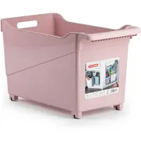 Forte Plastics Kunststof trolley pastel roze op wieltjes L45 x B24 x H27 cm - Opberg trolley