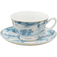Clayre & Eef Kop en schotel 250 ml Blauw Wit Porselein Servies Blauw Servies