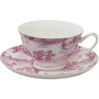 Clayre & Eef Kop en schotel 250 ml Roze Porselein Servies Roze Servies