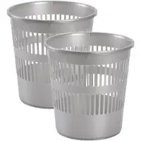 Forte Plastics 2x stuks afvalbakken/vuilnisbakken/kantoorprullenbakken plastic zilver/grijs 28 cm - Prullenmanden