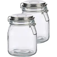 Vivalto Set van 2x stuks glazen luxe keuken voorraadpotten/voorraadbussen met klepdeksel zilver 1000 ml - Voorraadpot