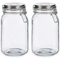 Vivalto Set van 2x stuks glazen luxe keuken voorraadpotten/voorraadbussen met klepdeksel zilver 1500 ml - Voorraadpot