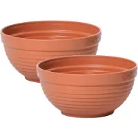 Prosperplast 2x stuks tafelstuk plantenpot/bloempot kunststof dia 22.5 cm en hoogte 10 cm terra cotta - Plantenpotten