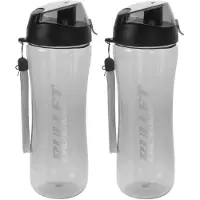Excellent houseware Set van 2x stuks bidon drinkfles/waterfles grijs 700 ml - Drinkflessen