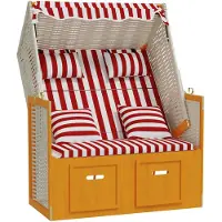 vidaXL Strandstoel met kussens poly rattan en hout rood en wit
