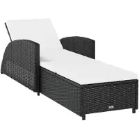 vidaXL Zonnebed met crèmewitte kussen, van zwart polyrotan