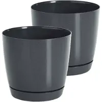 Prosperplast Set van 2x stuks plantenpotten/bloempotten kunststof glanzend antraciet grijs dia 28 x hoogte 26 cm - Plantenpotten