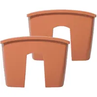 Prosperplast 2x stuks balkon railing opzet plantenbakken/bloembakken kunststof 24 x 28 x 20 cm terra cotta kleur - Plantenpotten