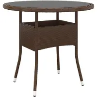 vidaXL Tuintafel Ø80x75 cm gehard glas en poly rattan bruin