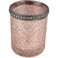 Clayre & Eef Theelichthouder Ø 6x6 cm Roze Glas Metaal Waxinelichthouder Roze Waxinelichthouder