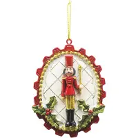 Clayre & Eef Kersthanger Notenkraker 8 cm Rood Wit Kunststof Kerstbal Rood Kerstbal