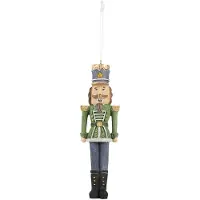 Clayre & Eef Kersthanger Notenkraker 4x3x13 cm Groen Blauw Kunststof Kerstbal Groen Kerstbal