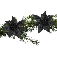 Cosy & Trendy 2x stuks kerstboom bloemen kerstster zwart glitter op clip 15 cm - Kersthangers