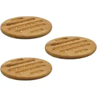 Secret De Gourmet 3x Stuks ronde pannen onderzetter bruin 18 cm van bamboe - Panonderzetters