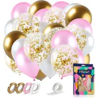 Fissaly 40 Stuks Goud, Creme wit, Roze & Papieren Confetti Goud Latex Ballonnen met Accessoires – Helium - Decoratie