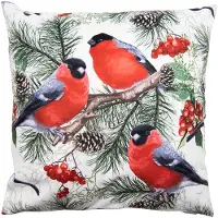 Clayre & Eef Kussenhoes 45x45 cm Wit Rood Polyester Vogels Sierkussenhoes Wit Sierkussenhoes