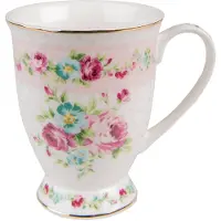 Clayre & Eef Mok 300 ml Wit Roze Porselein Bloemen Theemok Wit Theemok