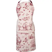 Clayre & Eef Keukenschort 70x85 cm Wit Roze Katoen Rendieren BBQ Schort Wit BBQ Schort
