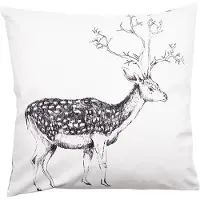 Clayre & Eef Kussenhoes 45x45 cm Wit Grijs Polyester Vierkant Rendier Sierkussenhoes Wit Sierkussenhoes