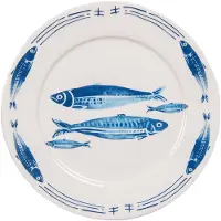 Clayre & Eef Dinerbord Ø 26 cm Wit Blauw Porselein Vissen Eetbord Wit Eetbord