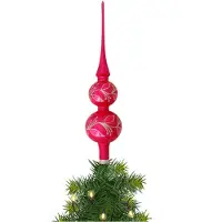 Merkloos Kerst piek van glas rood ijslak H30 cm - kerstboompieken