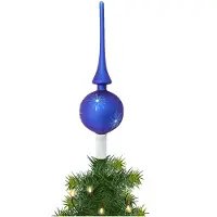 Merkloos Kerst piek van glas mat blauw gedecoreerd H28 cm - kerstboompieken
