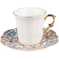 Clayre & Eef Kop en schotel 95 ml Wit Beige Porselein Servies Wit Servies