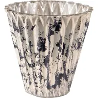 Clayre & Eef Theelichthouder Ø 10x10 cm Grijs Beige Glas Waxinelichthouder Grijs Waxinelichthouder