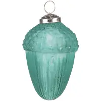 Clayre & Eef Kerstbal Eikel Ø 7 cm Groen Glas Metaal Kerstdecoratie Groen Kerstdecoratie