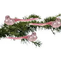 Cosy & Trendy 3x stuks kunststof decoratie vogels op clip roze glitter 21 cm - Kersthangers