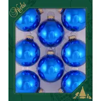 Merkloos 16x stuks glazen kerstballen 7 cm klassiek blauw glans - Kerstbal
